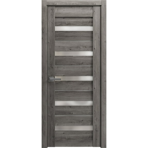 Solid French Door 30 x 84 inches | Quadro 4445 Nebraska Grey with Frosted Glass | Single Regular Panel Frame Trims Handle | Bathroom Bedroom Sturdy Doors