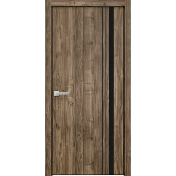 Solid French Door 30 x 96 inches | Planum 0011 Walnut with Frosted Glass | Single Regular Panel Frame Trims Handle | Bathroom Bedroom Sturdy Doors