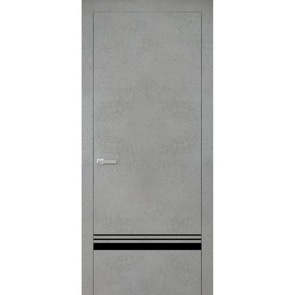 Solid French Door 30 x 96 inches | Planum 0012 Concrete with Frosted Glass | Single Regular Panel Frame Trims Handle | Bathroom Bedroom Sturdy Doors