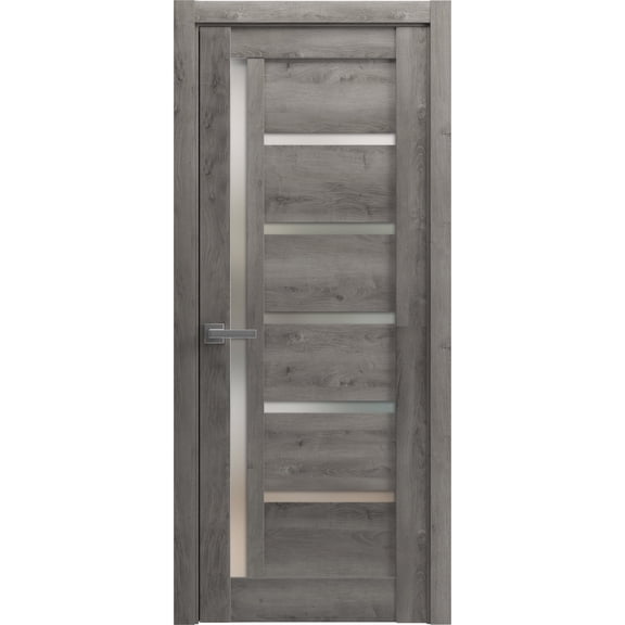 Solid French Door 32 x 80 inches | Quadro 4088 Nebraska Grey with Frosted Glass | Single Regular Panel Frame Trims Handle | Bathroom Bedroom Sturdy Doors