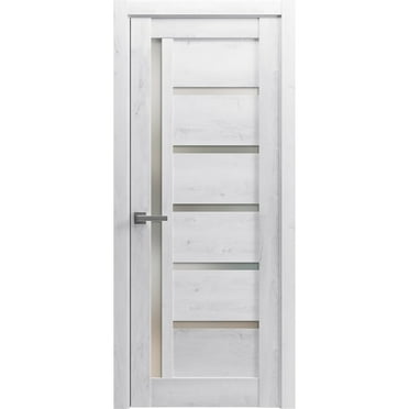 Solid French Door 32 x 80 inches | Quadro 4088 Nordic White with Frosted Glass | Single Regular Panel Frame Trims Handle | Bathroom Bedroom Sturdy Doors