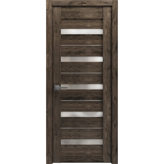 Solid French Door Frosted Glass | Quadro 4445 Cognac Oak | Single Regular Panel Frame Trims Handle | Bathroom Bedroom Sturdy Doors -32" x 80"