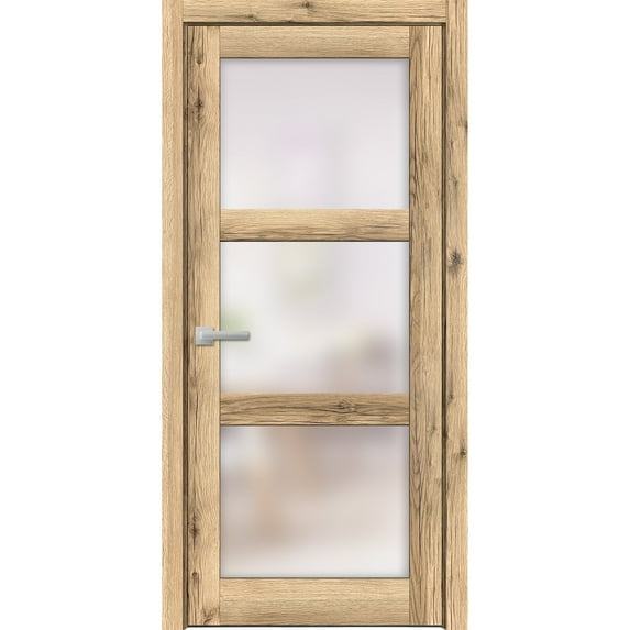 Solid French Door 32 x 96 inches | Lucia 2552 Oak | Single Regular Panel Frame Trims Handle | Bathroom Bedroom Sturdy Doors