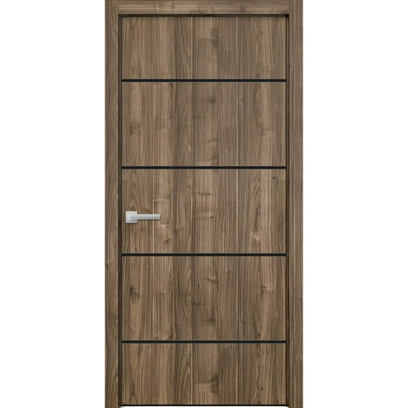 Modern Wood Interior Door with Hardware | Planum 0015 Walnut | Single Panel Frame Trims | Bathroom Bedroom Sturdy Doors-32" x 96"