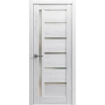 Solid French Door 32 x 96 inches | Quadro 4088 Nordic White with Frosted Glass | Single Regular Panel Frame Trims Handle | Bathroom Bedroom Sturdy Doors