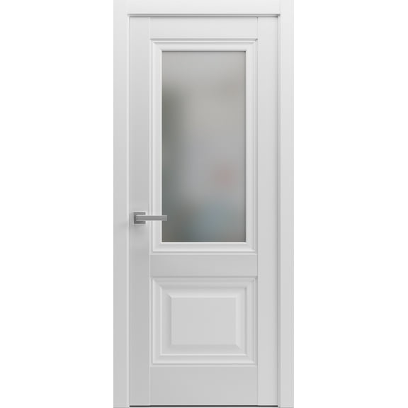 Solid French Door 36 x 80 inches | Lucia 8822 White Silk with Frosted Glass | Single Regular Panel Frame Trims Handle | Bathroom Bedroom Sturdy Doors