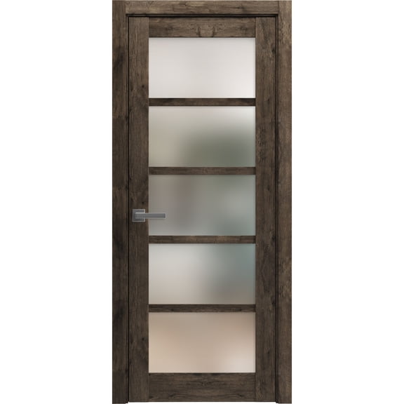 Solid French Door 36 x 80 inches | Quadro 4002 Cognac Oak with Frosted Glass | Single Regular Panel Frame Trims Handle | Bathroom Bedroom Sturdy Doors