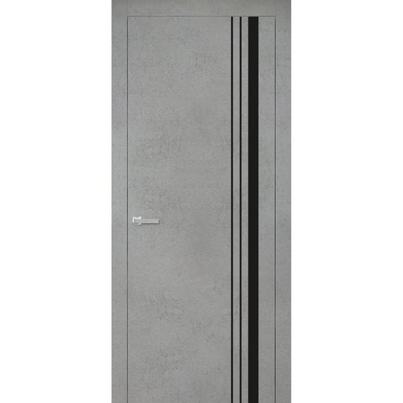 Solid French Door 36 x 84 inches | Planum 0011 Concrete with Frosted Glass | Single Regular Panel Frame Trims Handle | Bathroom Bedroom Sturdy Doors