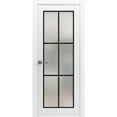 thumbnail image 1 of Solid French Door 36 x 84 inches | Planum 2122 White Silk Frosted Glass | Single Regular Panel Frame Trims Handle | Bathroom Bedroom Sturdy Doors, 1 of 6