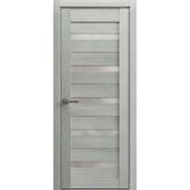 Solid French Door Frosted Glass | Quadro 4445 Light Grey Oak | Single Regular Panel Frame Trims Handle | Bathroom Bedroom Sturdy Doors -36" x 84"