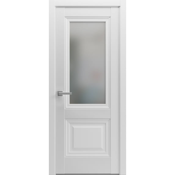 Solid French Door 42 x 80 inches | Lucia 8822 White Silk with Frosted Glass | Single Regular Panel Frame Trims Handle | Bathroom Bedroom Sturdy Doors