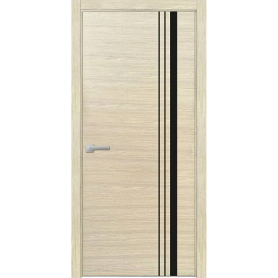 Solid French Door 42 x 80 inches | Planum 0011 Natural Veneer with Frosted Glass | Single Regular Panel Frame Trims Handle | Bathroom Bedroom Sturdy Doors
