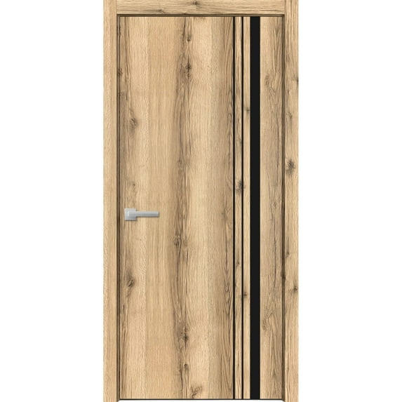 Solid French Door 42 x 80 inches | Planum 0011 Oak with Frosted Glass | Single Regular Panel Frame Trims Handle | Bathroom Bedroom Sturdy Doors