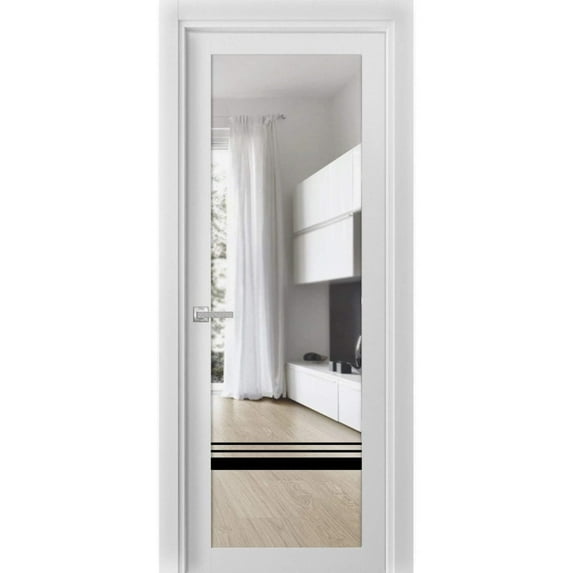 Solid French Door 42 x 84 inches | Lucia 2666 White Silk Clear Glass | Single Regular Panel Frame Trims Handle | Bathroom Bedroom Sturdy Doors