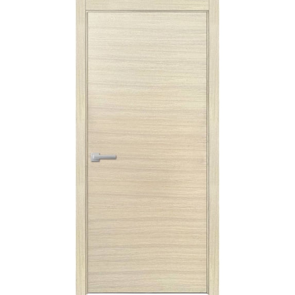 Solid French Door 42 x 96 inches | Planum 0010 Natural Veneer | Single Regular Panel Frame Trims Handle | Bathroom Bedroom Sturdy Doors