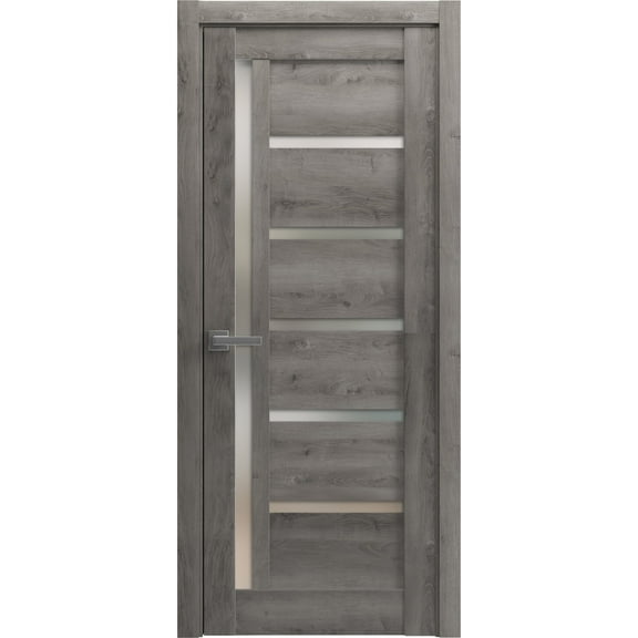 Solid French Door 42 x 96 inches | Quadro 4088 Nebraska Grey with Frosted Glass | Single Regular Panel Frame Trims Handle | Bathroom Bedroom Sturdy Doors