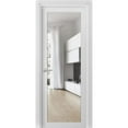 thumbnail image 1 of Solid French Door Clear Glass | Lucia 2166 White Silk | Single Regular Panel Frame Trims Handle | Bathroom Bedroom Sturdy Doors -36" x 80", 1 of 6