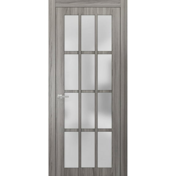 Solid French Door Frosted Glass 12 Lites | Felicia 3312 Ginger Ash | Single Regural Panel Frame Trims Handle | Bathroom Bedroom Sturdy Doors -18" x 96"