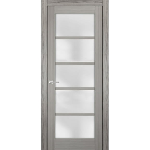 Solid French Door Frosted Glass 18 x 80 inches | Quadro 4002 Grey Ash | Single Regular Panel Frame Trims Handle | Bathroom Bedroom Sturdy Doors