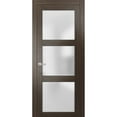 thumbnail image 1 of Solid French Door Frosted Glass 18 x 84 inches | Lucia 2552 Chocolate Ash | Single Regular Panel Frame Trims Handle | Bathroom Bedroom Sturdy Doors, 1 of 6