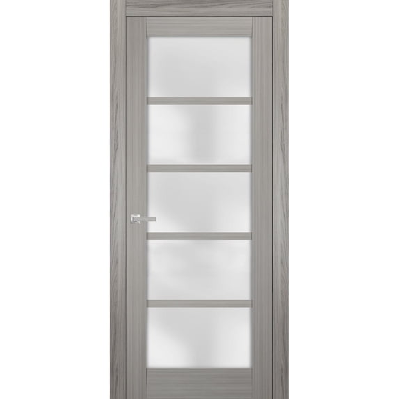 Solid French Door Frosted Glass 18 x 96 inches | Quadro 4002 Grey Ash | Single Regular Panel Frame Trims Handle | Bathroom Bedroom Sturdy Doors