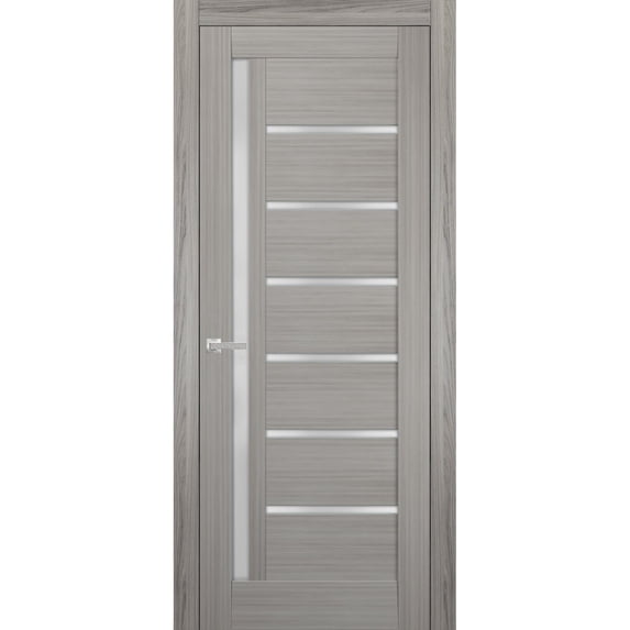 Solid French Door Frosted Glass 24 x 80 inches | Quadro 4088 Grey Ash | Single Regular Panel Frame Trims Handle | Bathroom Bedroom Sturdy Doors