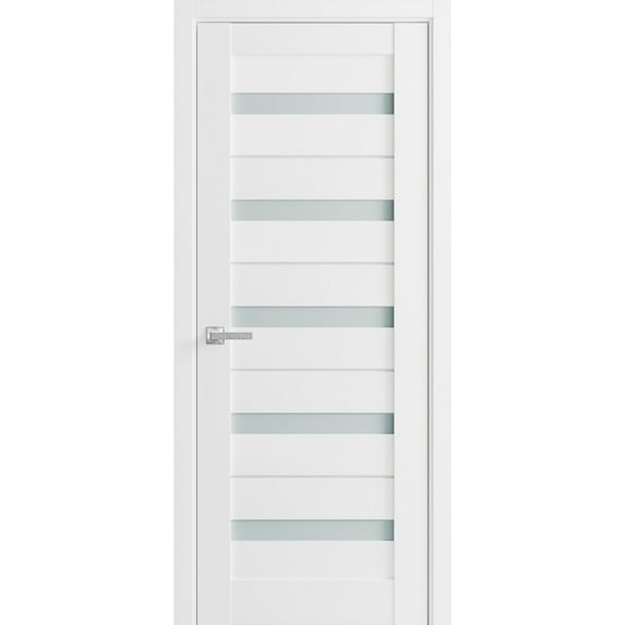 Solid French Door Frosted Glass 24 x 96 inches | Quadro 4445 White Silk | Single Regular Panel Frame Trims Handle | Bathroom Bedroom Sturdy Doors