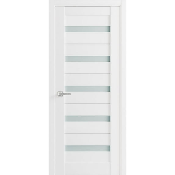 Solid French Door Frosted Glass 28 x 84 inches | Quadro 4445 White Silk | Single Regular Panel Frame Trims Handle | Bathroom Bedroom Sturdy Doors
