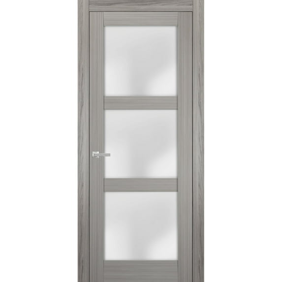 Solid French Door Frosted Glass 30 x 96 inches | Lucia 2552 Grey Ash | Single Regular Panel Frame Trims Handle | Bathroom Bedroom Sturdy Doors