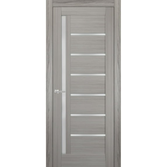 Solid French Door Frosted Glass 32 x 96 inches | Quadro 4088 Grey Ash | Single Regular Panel Frame Trims Handle | Bathroom Bedroom Sturdy Doors