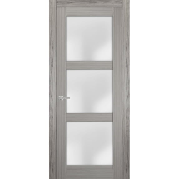 Solid French Door Frosted Glass 36 x 80 inches | Lucia 2552 Grey Ash | Single Regular Panel Frame Trims Handle | Bathroom Bedroom Sturdy Doors