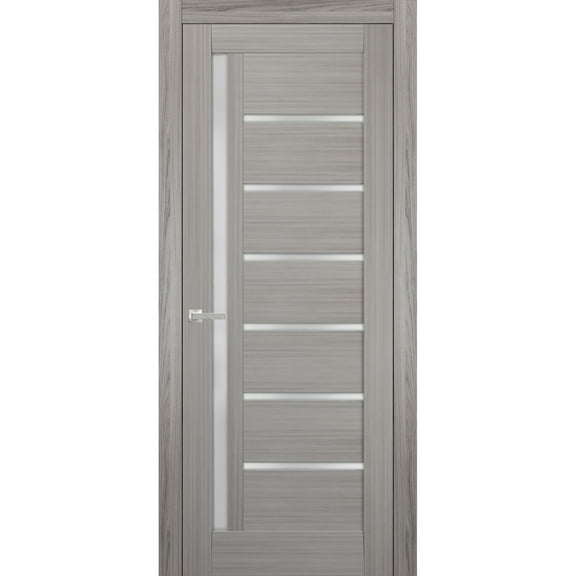 Solid French Door Frosted Glass 36 x 80 inches | Quadro 4088 Grey Ash | Single Regular Panel Frame Trims Handle | Bathroom Bedroom Sturdy Doors