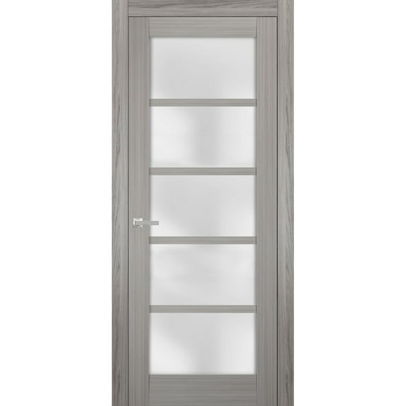 Solid French Door Frosted Glass 42 x 84 inches | Quadro 4002 Grey Ash | Single Regular Panel Frame Trims Handle | Bathroom Bedroom Sturdy Doors