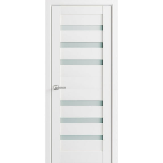 Solid French Door Frosted Glass 42 x 96 inches | Quadro 4266 White Silk | Single Regular Panel Frame Trims Handle | Bathroom Bedroom Sturdy Doors