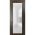 thumbnail image 1 of Solid French Door Frosted Glass | Planum 2102 Chocolate Ash | Single Regular Panel Frame Trims Handle | Bathroom Bedroom Sturdy Doors -18" x 80", 1 of 6