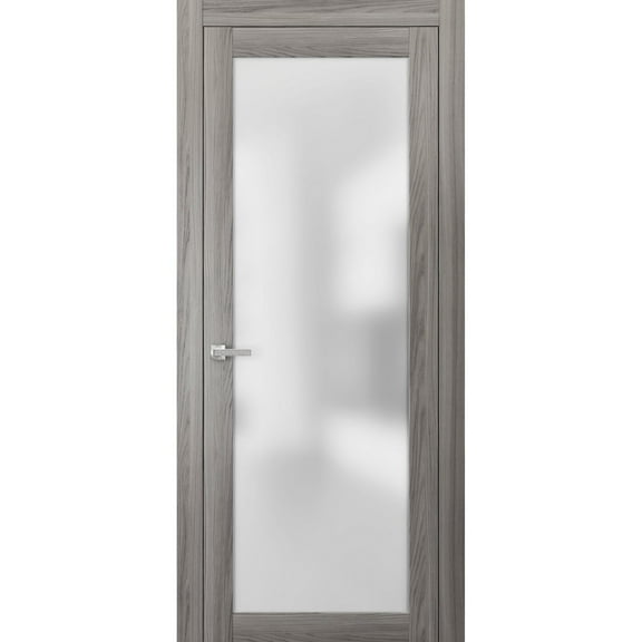 Solid French Door Frosted Glass | Planum 2102 Ginger Ash | Single Regular Panel Frame Trims Handle | Bathroom Bedroom Sturdy Doors -18" x 80"