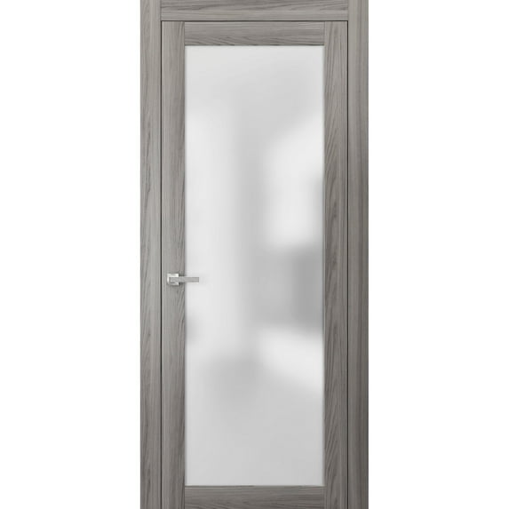 Solid French Door Frosted Glass | Planum 2102 Ginger Ash | Single Regular Panel Frame Trims Handle | Bathroom Bedroom Sturdy Doors -28" x 84"