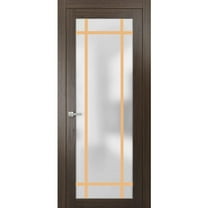Solid French Door Frosted Glass | Planum 2113 Chocolate Ash | Single Regular Panel Frame Trims Handle | Bathroom Bedroom Sturdy Doors -18" x 80"