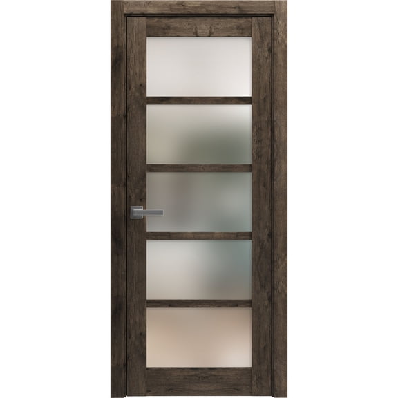 Solid French Door Frosted Glass | Quadro 4002 Cognac Oak | Single Regular Panel Frame Trims Handle | Bathroom Bedroom Sturdy Doors -24" x 84"