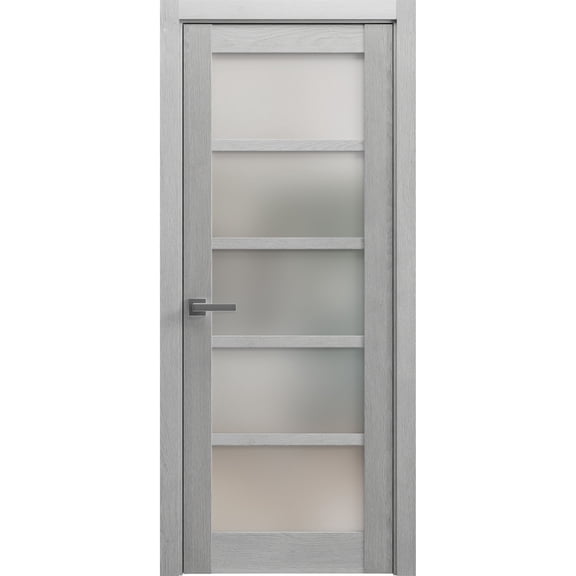 Solid French Door Frosted Glass | Quadro 4002 Light Grey Oak | Single Regular Panel Frame Trims Handle | Bathroom Bedroom Sturdy Doors -36" x 84"