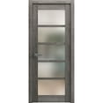 thumbnail image 1 of Solid French Door Frosted Glass | Quadro 4002 Nebraska Grey | Single Regular Panel Frame Trims Handle | Bathroom Bedroom Sturdy Doors -28" x 96", 1 of 6