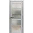 thumbnail image 1 of Solid French Door Frosted Glass | Quadro 4002 Nordic White | Single Regular Panel Frame Trims Handle | Bathroom Bedroom Sturdy Doors -32" x 80", 1 of 6