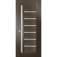 thumbnail image 1 of Solid French Door Frosted Glass | Quadro 4088 Chocolate Ash | Single Regular Panel Frame Trims Handle | Bathroom Bedroom Sturdy Doors -36" x 96", 1 of 6