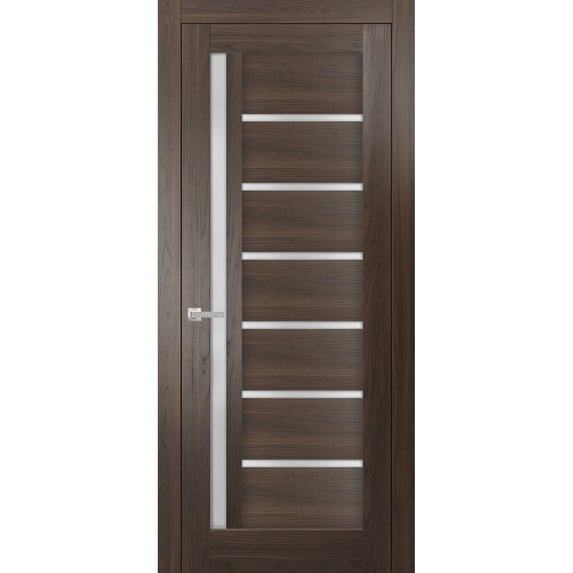 Solid French Door Frosted Glass | Quadro 4088 Chocolate Ash | Single Regular Panel Frame Trims Handle | Bathroom Bedroom Sturdy Doors -42" x 84"