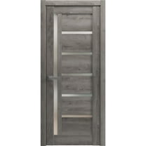 Solid French Door Frosted Glass | Quadro 4088 Nebraska Grey | Single Regular Panel Frame Trims Handle | Bathroom Bedroom Sturdy Doors -36" x 84"