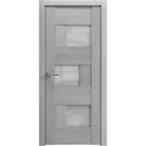 Solid French Door Frosted Glass | Sete 6933 Light Grey Oak | Single Regular Panel Frame Trims Handle | Bathroom Bedroom Sturdy Doors -24" x 80"