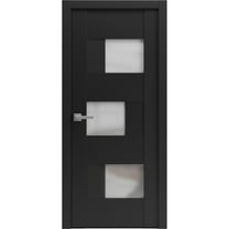 Solid French Door Frosted Glass | Sete 6933 Matte Black | Single Regular Panel Frame Trims Handle | Bathroom Bedroom Sturdy Doors -24" x 80"
