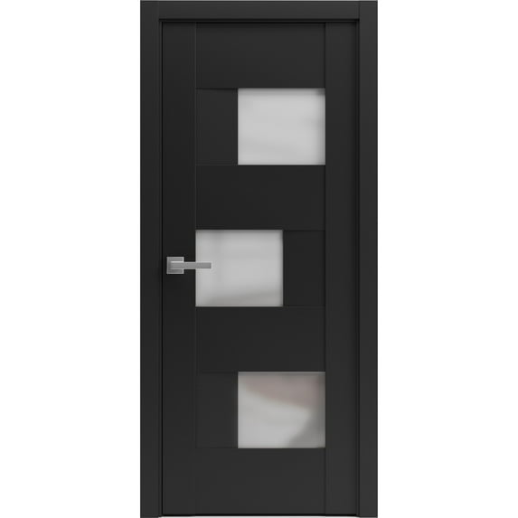 Solid French Door Frosted Glass | Sete 6933 Matte Black | Single Regular Panel Frame Trims Handle | Bathroom Bedroom Sturdy Doors -28" x 80"