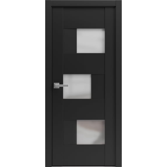 Solid French Door Frosted Glass | Sete 6933 Matte Black | Single Regular Panel Frame Trims Handle | Bathroom Bedroom Sturdy Doors -28" x 84"