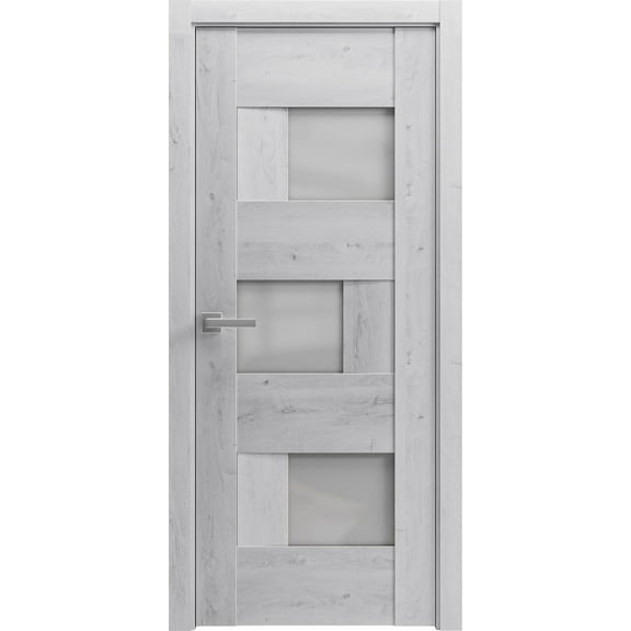Solid French Door Frosted Glass | Sete 6933 Nordic White | Single Regular Panel Frame Trims Handle | Bathroom Bedroom Sturdy Doors -32" x 80"